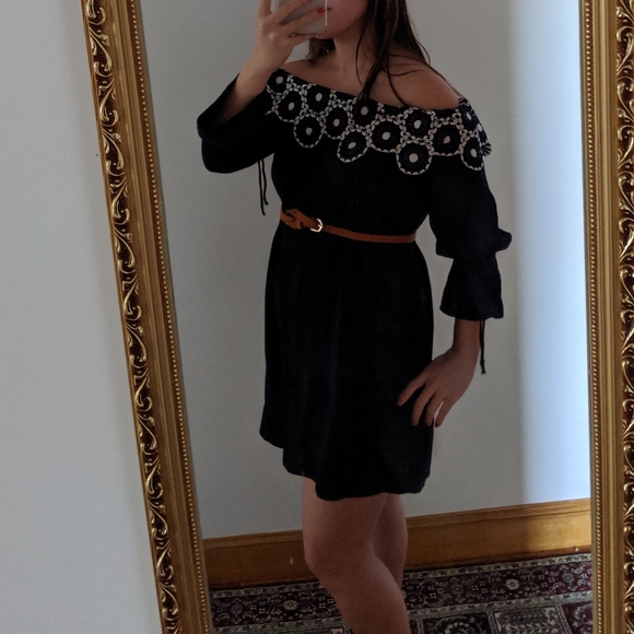 LOFT Off shoulder navy crepe dress XSP - Picture 5 of 7